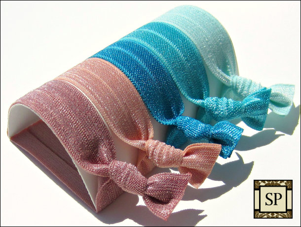 Hair Ties - Sand, Sea & Sky Collection - Set Of 5 - Elastic Hair Ties - Sweet Petites