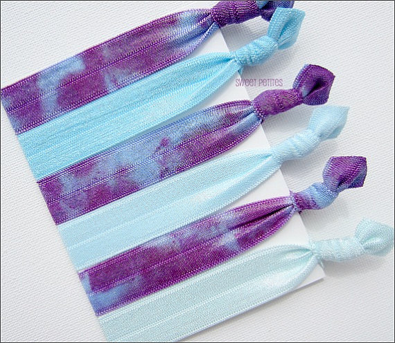 Elastic Hair Tie - Tie Dyed - The Blueberry Collection - Set Of 6 - Hair Ties