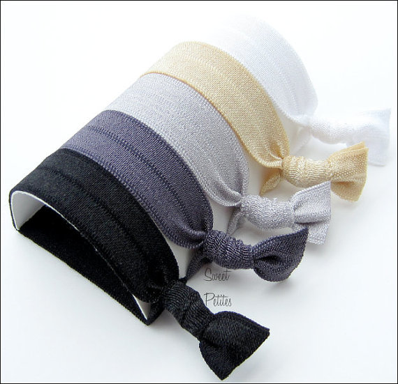 Hair Ties And Headbands - Set Of 8 - Doubles As Bracelet - Silver Screen Collection - Elastic Hair Ties