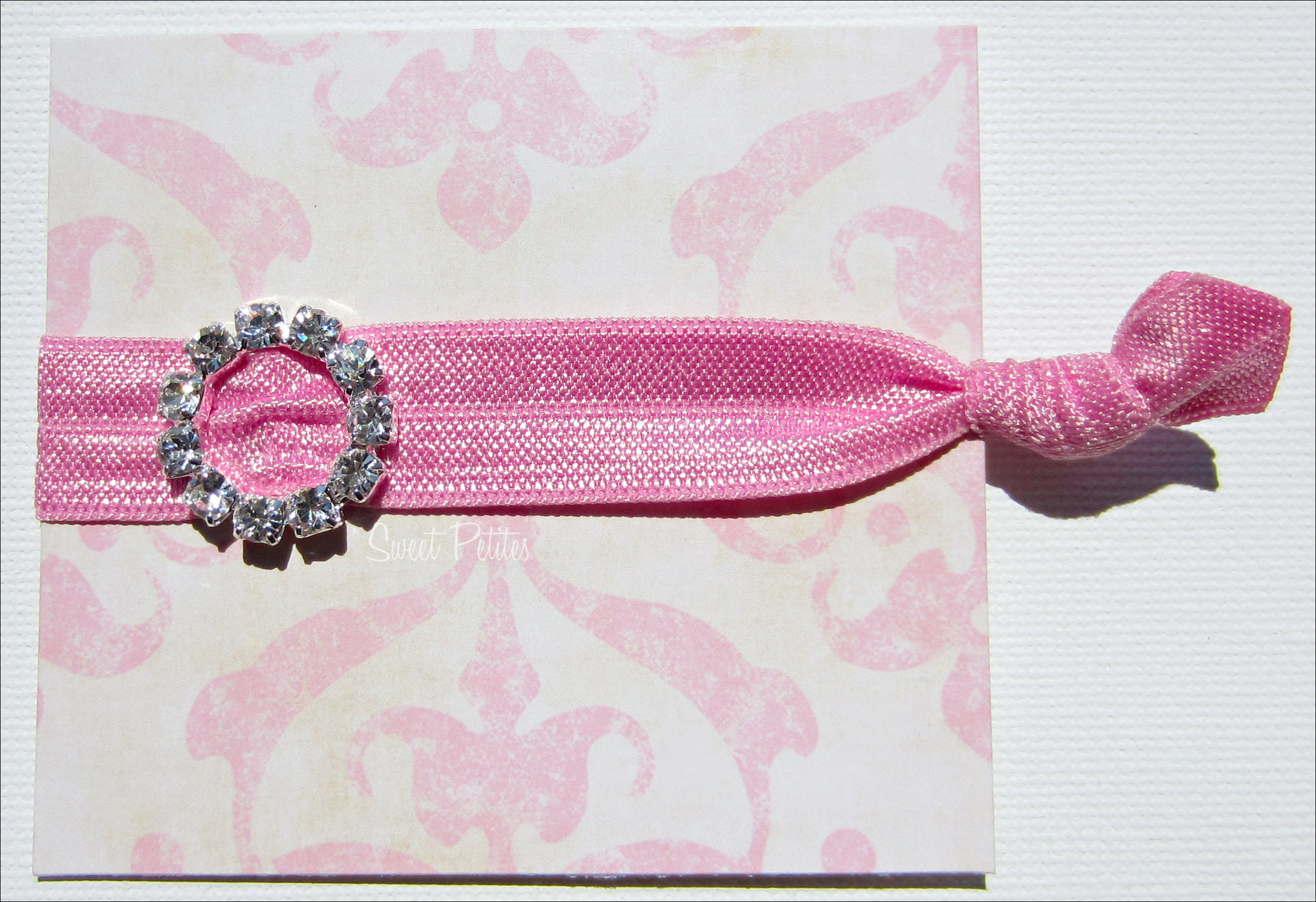 Pink Elastic Hair Tie Bling Collection Rhinestone Embellishment Doubles